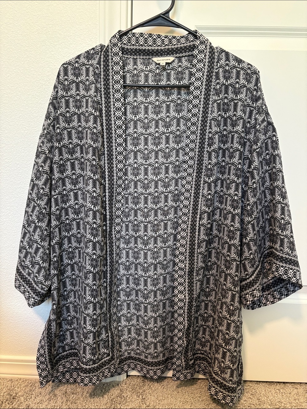 Max Studio Black and White Patterned Open-Front Kimono Cover Up